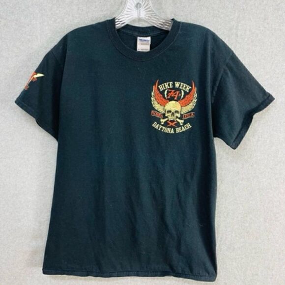Mens M  T-Shirt 74th Anniversary Bike Week 2015 Dayton Beach Black Gildan Good c - Picture 2 of 6